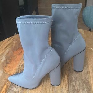 Grey Neoprene Cylinder Heeled Boots